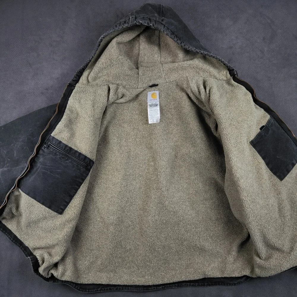 Carhartt J141 Sierra Sherpa Lined Jacket Mens 4XL Black Washed Duck Hooded‎ Logo